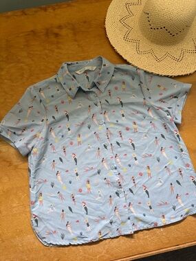 Twik x Kate Pugsley Swimmer Print Button Up | Quirky Beach Blouse